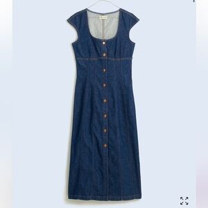 Madewell denim square-neck midi dress in benton wash- size 6 NWT